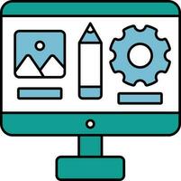Teal and White Gallery with Edit and Setting tools in Desktop Screen Icon. vector