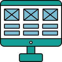Wireframe in Desktop Screen Icon Teal and White Color Icon. vector