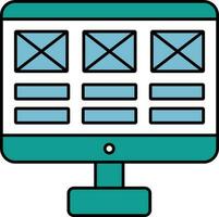 Wireframe in Desktop Screen Icon Teal and White Color Icon. vector