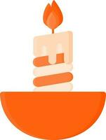 Lit Candle Inside Bowl Icon In Orange Color. vector