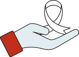 Awareness Ribbon On Hand Icon In Blue And Red Color. vector