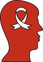 Awareness Ribbon Symbol With Human Brain Icon In Red And White Color. vector