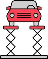 Car On Hydraulic Scissor Icon In Grey And Red Color. vector