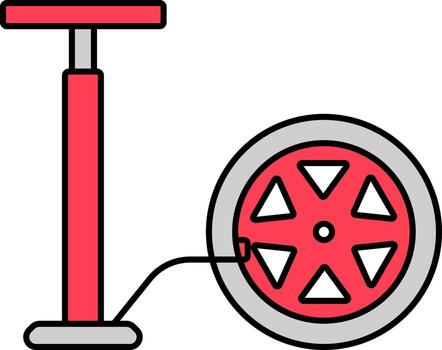 Pumping Air In Tyre Icon In Red And Gray Color. vector