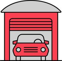 coche en garaje icono en rojo y gris color. vector