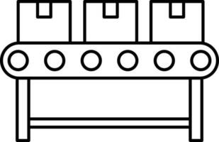 Conveyor With Boxes Icon In Black Line Art. vector
