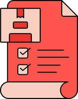 Parcel Checklist Icon In Red Color. vector