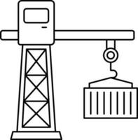 Tower Crane With Container Icon In Black Line Art. vector