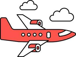 Airplane Icon Or Symbol In Red And White Color. vector