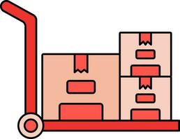 Parcel Trolley Icon Or Symbol In Red Color. vector