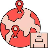 Global Parcel Tracking Icon In Red Color. vector