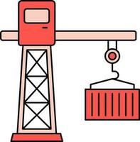 Tower Crane With Container Icon In Red Color. vector