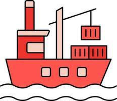 Cargo Ship Icon Or Symbol In Red Color. vector