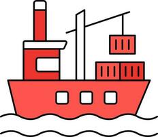 Cargo Ship Icon Or Symbol In Red And White Color. vector