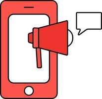 Red And White Online Advertising In Mobile Icon. vector