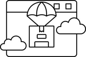 Parachute Box At Calendar Icon In Thin Line Art. vector