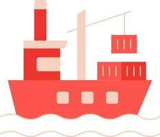 Red Cargo Ship Icon Or Symbol. vector