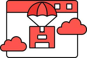 Parachute Box At Calendar Icon In Red And White Color. vector