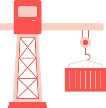 Tower Crane With Container Icon In Red Color. vector