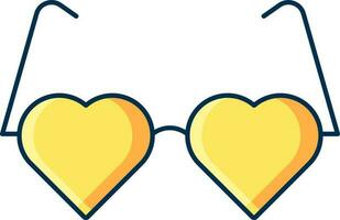 ilustración de corazón conformado gafas de protección icono en amarillo color. vector