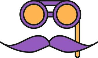 Goggle Stick With Mustache Icon In Purple And Orange Color. vector