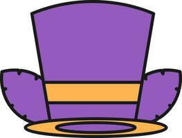 Top Hat With Feather Icon In Purple And Orange Color. vector