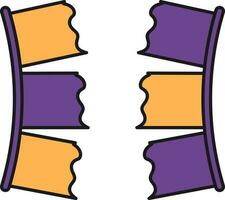 Purple And Orange Color Bunting Flags Icon In Flat Style. vector