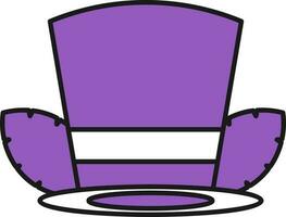 Top Hat With Feather Icon In Purple And White Color. vector