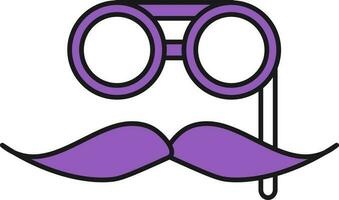 Goggle Stick With Mustache Icon In Purple And White Color. vector