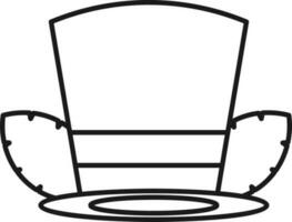 Top Hat With Feather Icon In Black Outline. vector