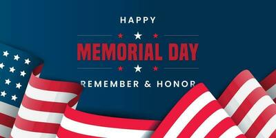 Memorial Day Banner Vector illustration. Usa memorial day celebration. USA flag waving with stars on bright background.