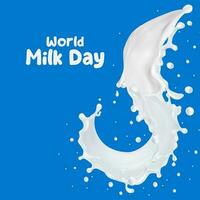 World milk day. Realistict generated image pour milk splash ripple on blue background. illustration design. vector