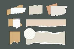 Aesthetic Realistic paper scraps with torn edges. Sticky notes, shreds of notebook pages. Vector illustration.