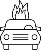 Burning Car Icon In Black Outline. vector