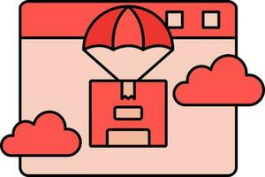 Parachute Box At Calendar Icon In Red Color. vector