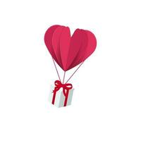 Pink Paper Cut Heart Balloon With 3D Gift Box Element. vector