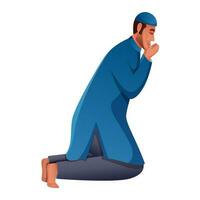 Side View Of Muslim Man Sitting On His Knees. vector