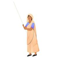 Indian Woman Holding Stick In Standing Pose. vector