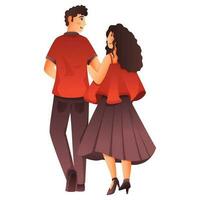 Back View Of Young Couple Together In Walking Pose. vector