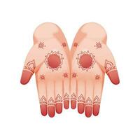 Female Mehndi Hands On White Background. vector