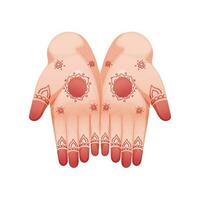 Female Mehndi Hands On White Background. vector