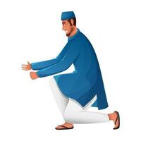 Side View Of Cheerful Muslim Man Character In Stylish Pose. vector