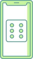 Green And White Color Dice In Smartphone Icon. vector