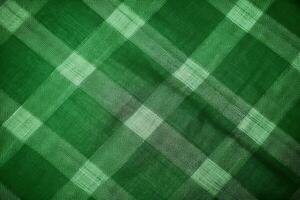 green fabric textile pattern, plaid background, linen cotton. photo