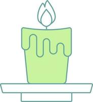 Illuminated Candle On Plate Icon In Green And White Color. vector