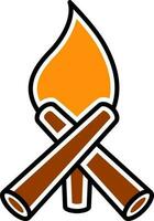 Flat Style Bonfire Icon In Orange And Brown Color. vector