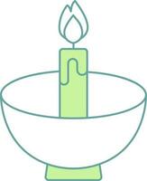 Green And White Illuminated Candle In Bowl Icon. vector