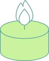 Illuminated Candle Icon In Green And White Color. vector