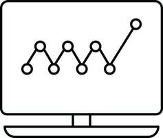 Black Line Art Statistics In Monitor Icon. vector