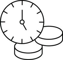 Clock With Coin Icon In Black Outline. vector